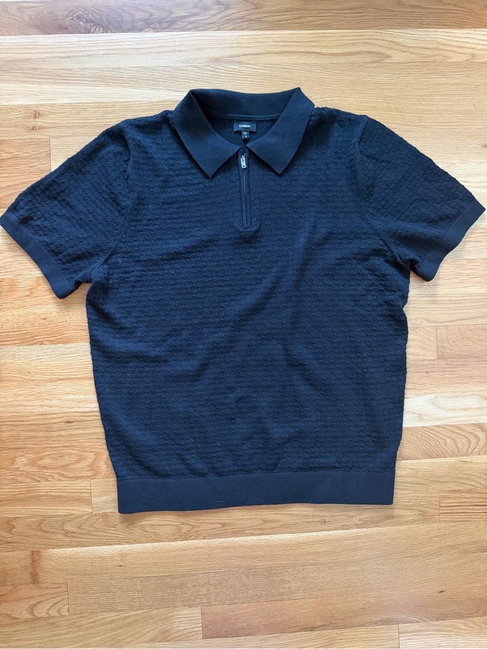 Express Black Textured Half Zip Polo Short Sleeve Cotton Blend Size Medium
